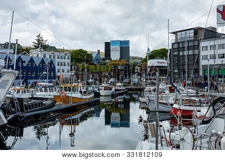 Torshawn, Faroe Islands, Denmark - July 05, 2019: Harbour In Bay Of Torshawn, Which Is The Capital C