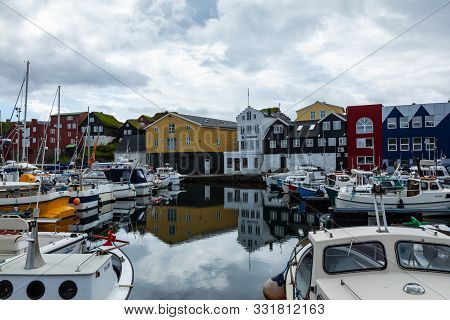 Torshawn, Faroe Islands, Denmark - July 05, 2019: Harbour In Bay Of Torshawn, Which Is The Capital C