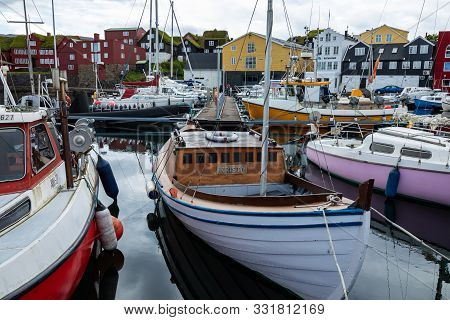 Torshawn, Faroe Islands, Denmark - July 05, 2019: Harbour In Bay Of Torshawn, Which Is The Capital C