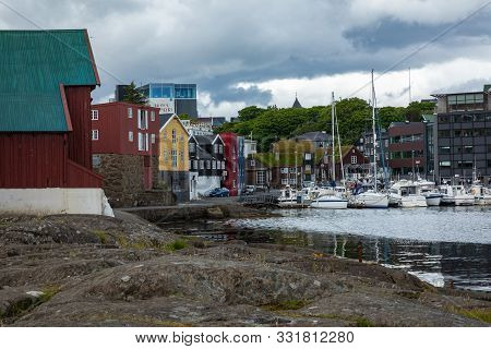 Torshawn, Faroe Islands, Denmark - July 05, 2019: Harbour In Bay Of Torshawn, Which Is The Capital C