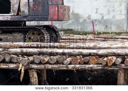 Excavator Or Digging Machine Working Bucket Digging Ground In Canal The Process Of Construction Site