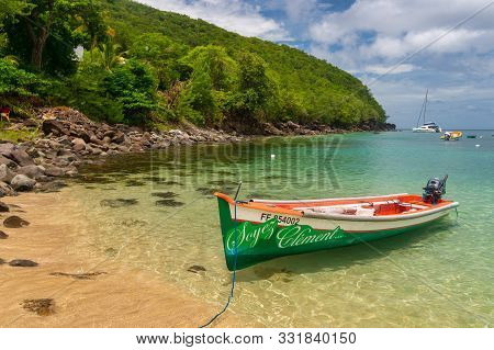 Martinique, France - 17 August 2019: Colorful Fishing Boats At Anse Dufour.
