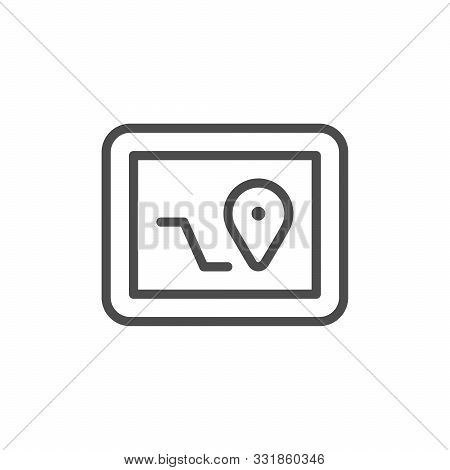 Navigator Device Line Outline Icon Isolated On White. Gsp Gadget With Direction Pointer, Route And L