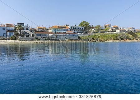 Nea Fokea, Kassandra,  Greece - March 31, 2019: Panorama Of Town Of Nea Fokea, Kassandra, Chalkidiki
