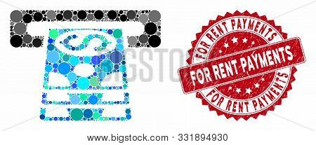 Mosaic Bank Cashpoint And Distressed Stamp Seal With For Rent Payments Text. Mosaic Vector Is Design