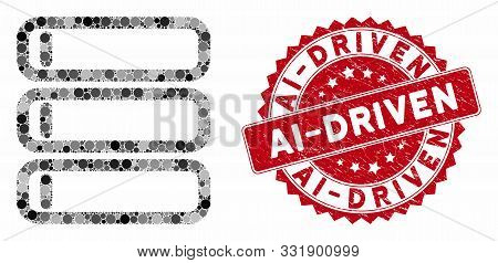 Mosaic Database And Rubber Stamp Watermark With Ai-driven Phrase. Mosaic Vector Is Formed With Datab