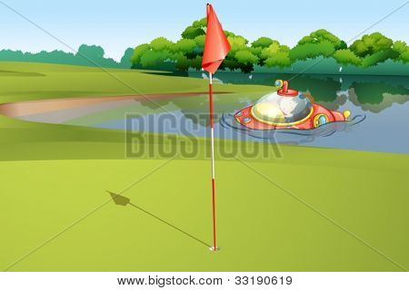 Illustration af en ubåd, der vises på en Golfbane
