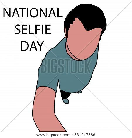 Man Makes Photo For National Selfie Day. Isolated Stock Cartoon Vector Illustration