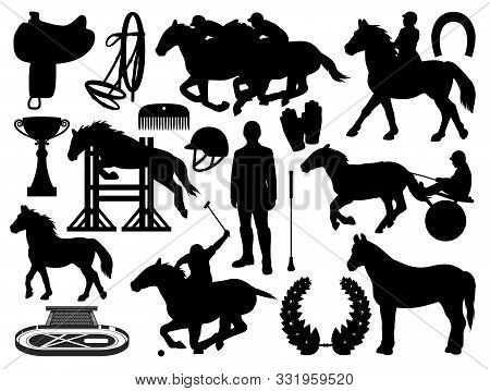 Equestrian Sport And Horse Riding Icons Isolated. Vector Horseshoe, Whip And Helmet, Polo Jockey And