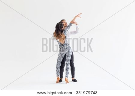Passionate Couple Dancing Social Danse Kizomba Or Bachata Or Semba Or Taraxia On White Background Wi