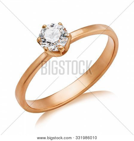 Beautiful Engagement Ring With A Large Diamond Isolated On A White Background. The Photo Was Obtaine