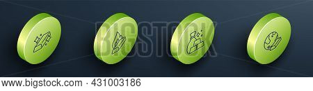 Set Isometric Line Gold Bars, Molten Gold Being Poured, Bag Of And Icon. Vector