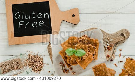 Gluten-freen Crispbreads Made Of Buskwheat Flour. Green Buckwheat Flour Smoked Paprika Sunflower See