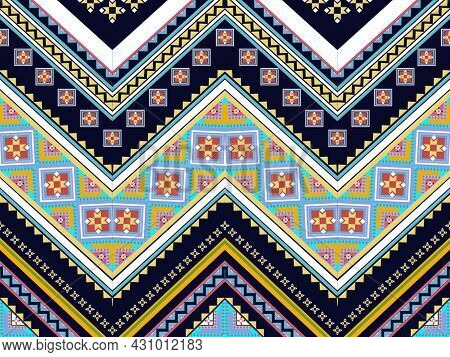 Geometric ethnic pattern seamless design for background or  Ikat fabric pattern design concept. indi