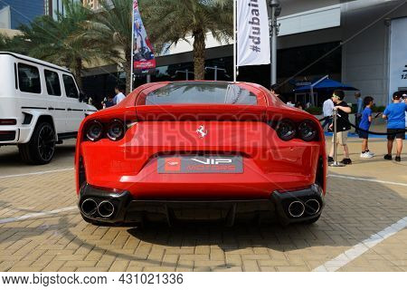 Dubai, Uae - November 16: The Ferrari 812 Superfast Sportscar Is On Dubai Motor Show 2019 On Novembe