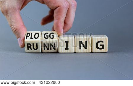 Running Or Plogging Symbol. Runner Turns Wooden Cubes And Changes The Word Running To Plogging. Beau