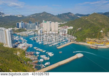 Aerial View Of Aberdeen Typhoon Shelters And Ap Lei Chau Seen From Mount Johnston, Also Known As Yuk