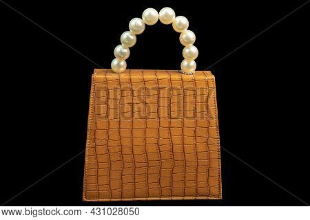Fashion Handbags On Black Background. Flat Lay, Springsummer Fashion Concept In Pastel Colored