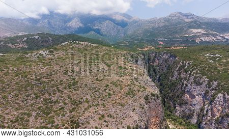 Aerial View Of Canyon At Gjipe Beach, Himara, Albania, Albanian Riviera