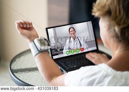 Telehealth Patient Making Hypertension Blood Medicine Test