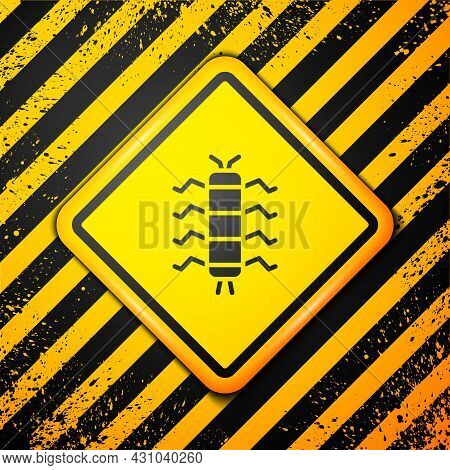 Black Centipede Insect Icon Isolated On Yellow Background. Warning Sign. Vector