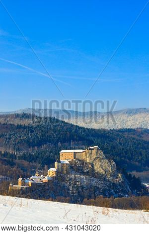 Orava castle, winter landscape, Orava region Slovakia
