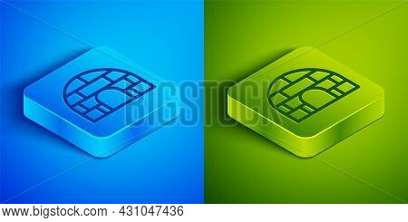 Isometric Line Igloo Ice House Icon Isolated On Blue And Green Background. Snow Home, Eskimo Dome-sh