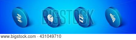 Set Isometric Leaf Or Leaves, Coffee Cup To Go, Grape Fruit And Chestnut Icon. Vector