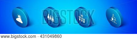 Set Isometric Sun And Cloud Weather, Drying Grapes, Bottle Of Wine And Icon. Vector
