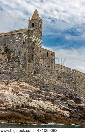 Medieval Church Of San Pietro (st. Peter Consecrated In 1198) In Portovenere Or Porto Venere, Unesco