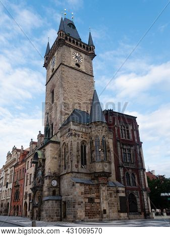 Old Town Hall Staromestska Radnice Tower In Prague, Czech Republic With Astronomical Clock