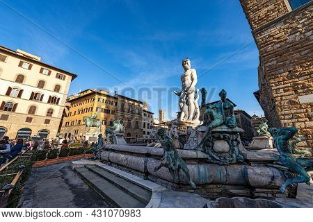 Firenze, Italy, Jan 3, 2013: The Neptune Fountain (roman Deity), By Bartolomeo Ammannati 1560-1565, 