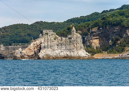The Medieval Church Of San Pietro (st. Peter, 1198) In Portovenere Or Porto Venere Town, Unesco Worl
