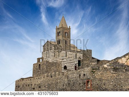 Medieval Church Of San Pietro (st. Peter, Consecrated In 1198) In Portovenere Or Porto Venere Town, 
