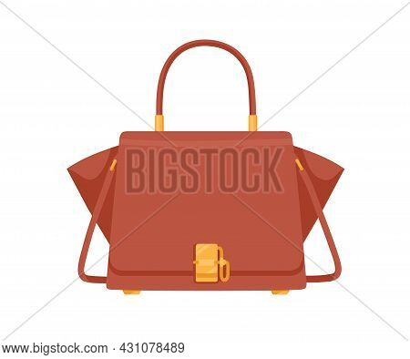Fashion Women Trapeze Flap Bag With Handle, Shoulder Strap And Gold Buckle. Modern Stylish Handbag W