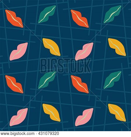 Vector Abstract Grid Texture With Stylized Leaves Seamless Pattern