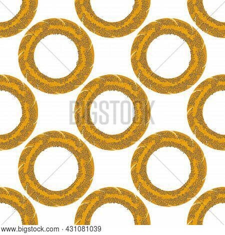 Turkish Traditional Bagel Isolated On White Background. Simit With Sesame Seeds. Street Fast Food. F