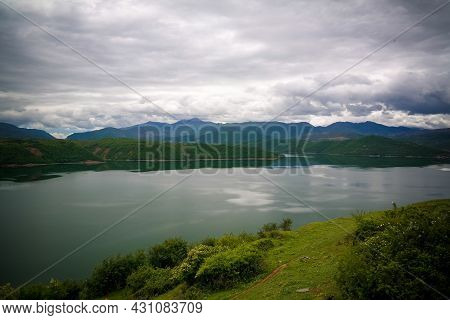 Aerial Panoramic View To Lake Debar In North Macedonia
