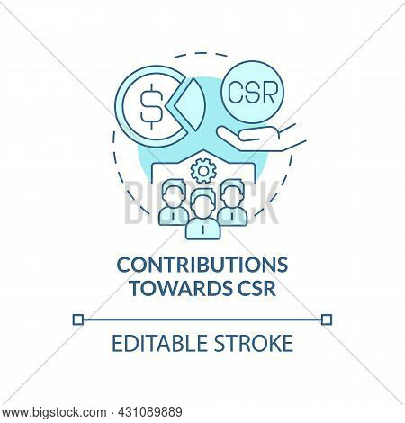 Contributions Towards Csr Blue Concept Icon. Business Donates Money And Services Abstract Idea Thin 