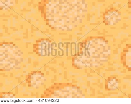 Cheese 8 Bit Pixel Art Seamless Pattern. Pixel Cheese With Holes In 8 Bit Retro Video Game Graphics 