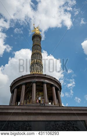 Berlin, Germany - August 11 , 2021 - View Of The Victory Column In Berlin Siegessaule And Surroundin
