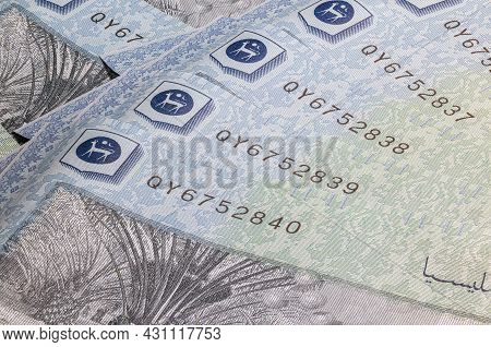 Close Up Of Fifty Ringgit Malaysia. Detailed Macro Capture Of Brand New Rm 50 With Sequential Number