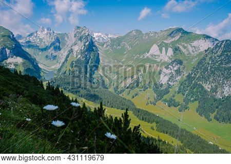 Massive Rock Formation In The Swiss Alps, Unique Mountain, Swiss Alps Mountains At Saxer Lucke Appen