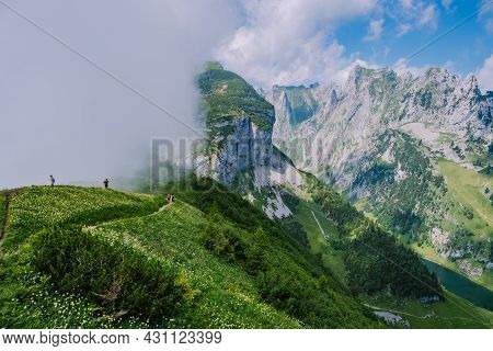 Massive Rock Formation In The Swiss Alps, Unique Mountain, Swiss Alps Mountains At Saxer Lucke Appen