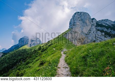 Massive Rock Formation In The Swiss Alps, Unique Mountain, Swiss Alps Mountains At Saxer Lucke Appen