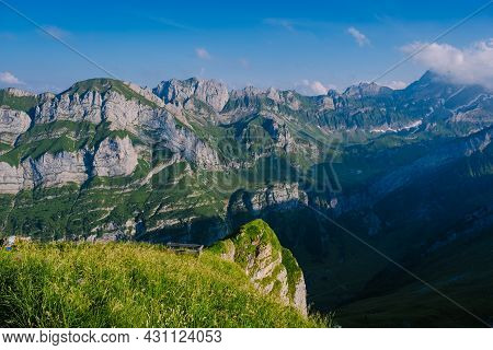 Massive Rock Formation In The Swiss Alps, Unique Mountain, Swiss Alps Mountains At Saxer Lucke Appen