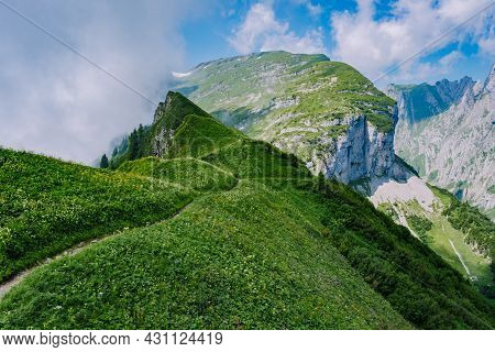 Massive Rock Formation In The Swiss Alps, Unique Mountain, Swiss Alps Mountains At Saxer Lucke Appen