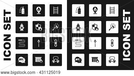 Set Fire Escape, Protection Shield, Hydrant, Extinguisher, Firefighter Axe, Location With Fire Flame