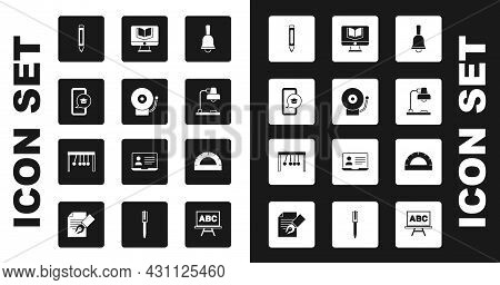 Set Ringing Bell, Alarm, Graduation Cap On Mobile, Marker Pen, Table Lamp, Online Class, Protractor 