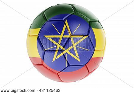 Soccer Ball Or Football Ball With Ethiopian Flag, 3d Rendering Isolated On White Background